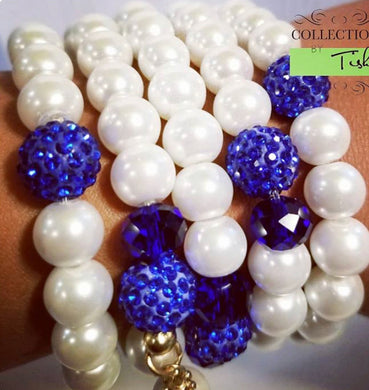 Classic White & Royal Blue Bracelet for Women: Set of 5