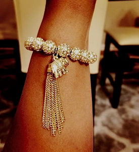 Pure Glam: Heavyweight Muti-Colored Blinged Out Pastel Bracelet w/ Elephant Charm