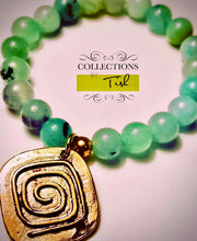 Load image into Gallery viewer, Gorgeous sea glass-colored agate unit with a brass charm.