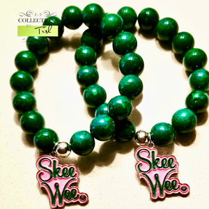 Kelly Green- Dyed Jade Stones , "Skee Wee" Charm Bracelet