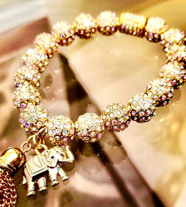 Pure Glam: Heavyweight Muti-Colored Blinged Out Pastel Bracelet w/ Elephant Charm