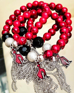 Distressed crimson with Silver Disco Ball  w/ The Lady Fortitude! “Calling All Delta’s” Bracelet!