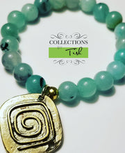 Load image into Gallery viewer, Gorgeous sea glass-colored agate unit with a brass charm.