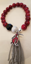 Load image into Gallery viewer, Distressed crimson with Silver Disco Ball  w/ The Lady Fortitude! “Calling All Delta’s” Bracelet!