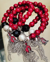 Load image into Gallery viewer, Distressed crimson with Silver Disco Ball  w/ The Lady Fortitude! “Calling All Delta’s” Bracelet!